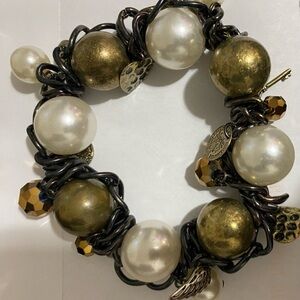 Chunky Gold, Pearl & Chain Statement Bracelet
